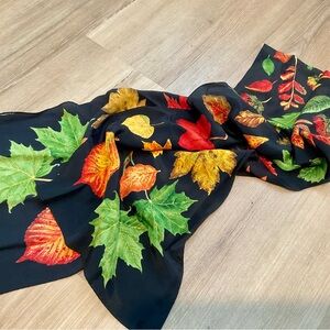 Black Scarf with Colorful Leaf Print